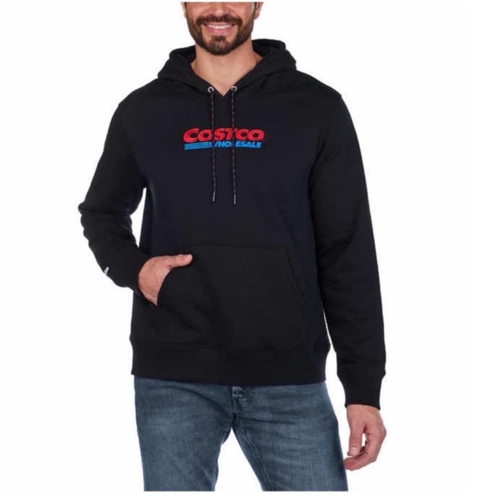 Kirkland Signature Black Hoodie with Red and Blue Logo